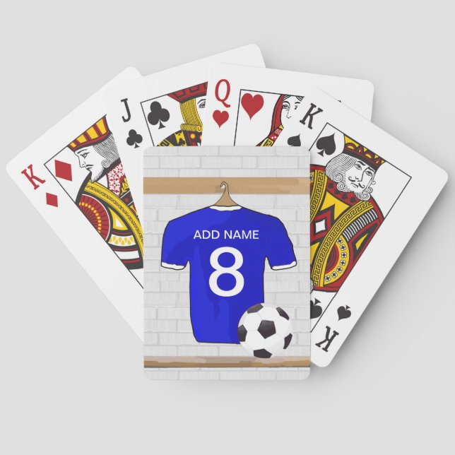 Personalised Blue White Football Soccer Jersey Playing Cards (Back)