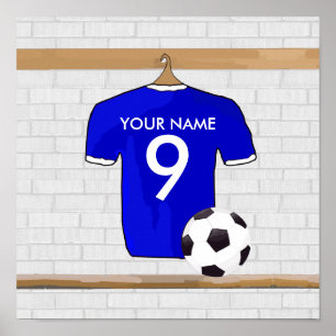 Personalised Blue White Football Soccer Jersey Poster