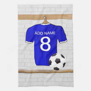 Personalised Blue White Football Soccer Jersey Tea Towel