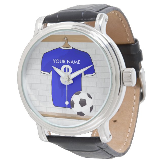 Personalised Blue White Football Soccer Jersey Watch (Angled)