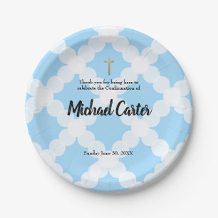 Personalised Blue White & gold cross Confirmation Paper Plate