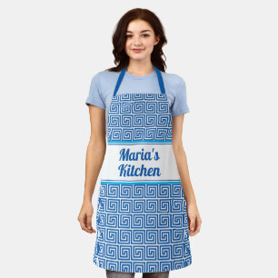 Personalised Blue White Greek Key Ancient Meander Apron