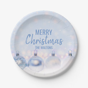 Personalised BLUE White MERRY CHRISTMAS Ornaments Paper Plate