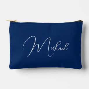 Personalised Blue White Monogram Makeup Cosmetic Accessory Pouch