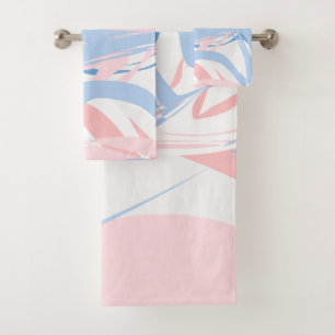Personalised Blue White Pink Marble Swirl Abstract Bath Towel Set