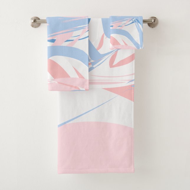 Personalised Blue White Pink Marble Swirl Abstract Bath Towel Set (Insitu)