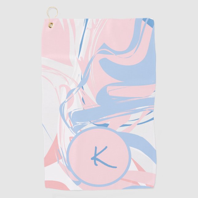 Personalised Blue White Pink Marble Swirl Abstract Golf Towel (Front)