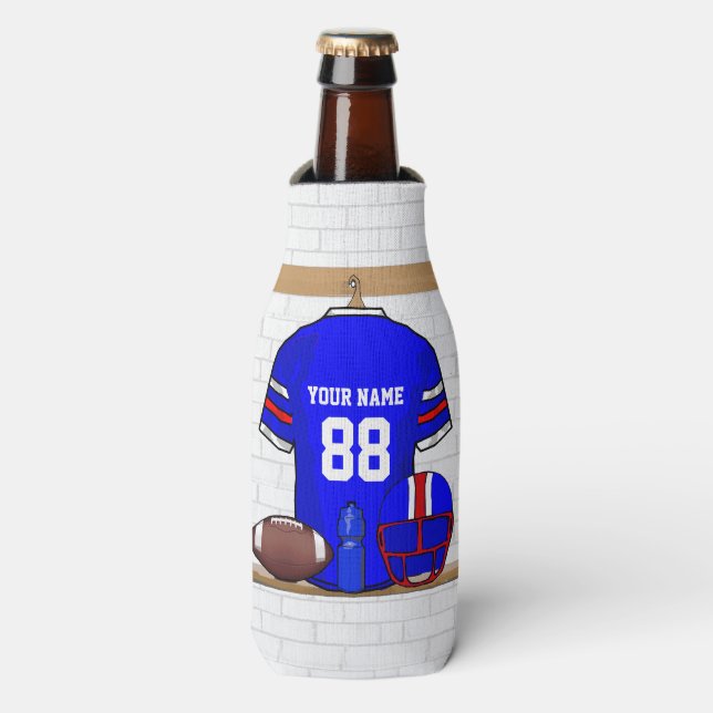 Personalised Blue White Red Football Jersey Bottle Bottle Cooler (Bottle Front)