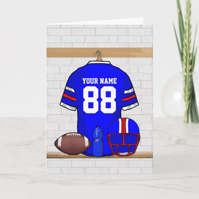 Personalised Blue White Red Football Jersey Card (Front)