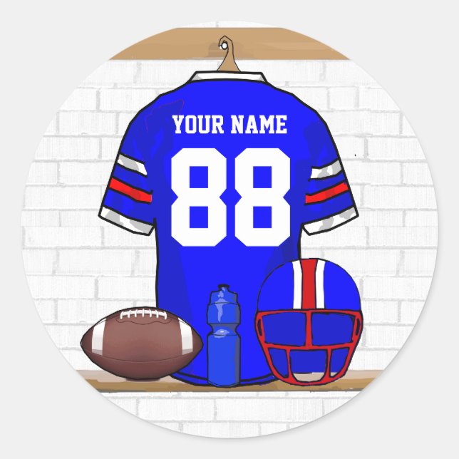 Personalised Blue White Red Football Jersey Classic Round Sticker (Front)