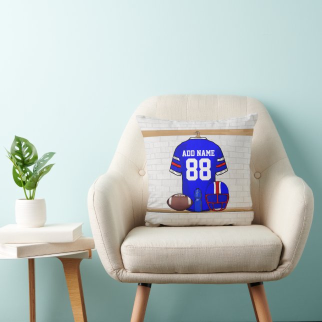 Personalised Blue White Red Football Jersey Cushion (Chair)