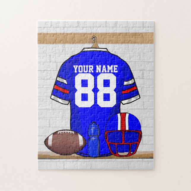 Personalised Blue White Red Football Jersey Jigsaw Puzzle (Vertical)