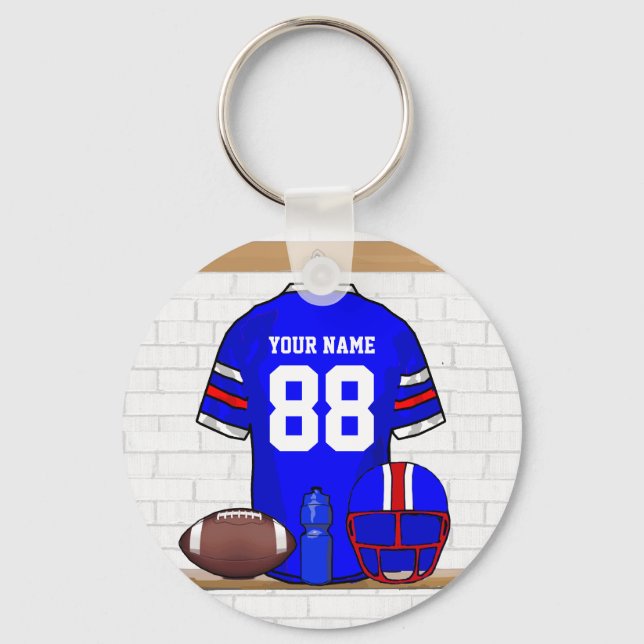 Personalised Blue White Red Football Jersey Key Ring (Front)