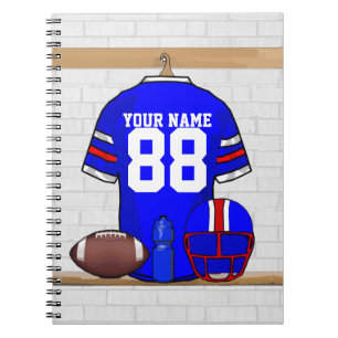 Personalised Blue White Red Football Jersey Notebook