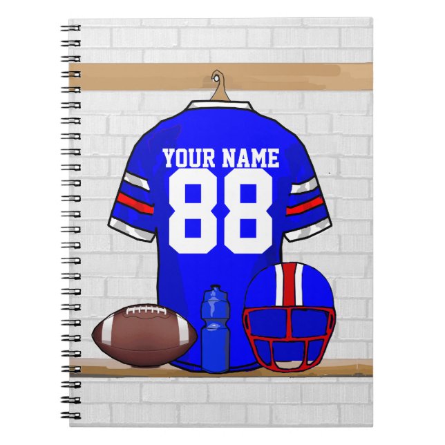 Personalised Blue White Red Football Jersey Notebook (Front)