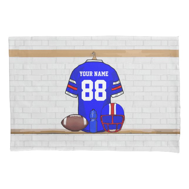 Personalised Blue White Red Football Jersey Pillowcase (Front)