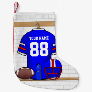 Personalised Blue White Red Football Jersey Small Christmas Stocking