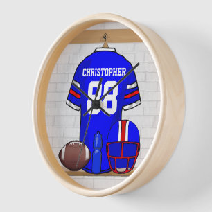 Personalised Blue White Red Football Jersey Wall Clock