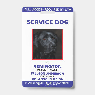 Personalised blue White Service Dog Photo ID Badge