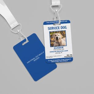 Personalised Blue White Service Dog Photo ID Badge