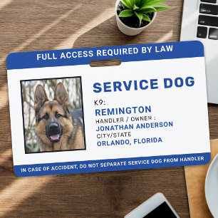 Personalised Blue White Service Dog Photo ID Badge