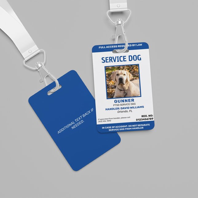 Personalised Blue White Service Dog Photo ID Badge (Creator Uploaded)