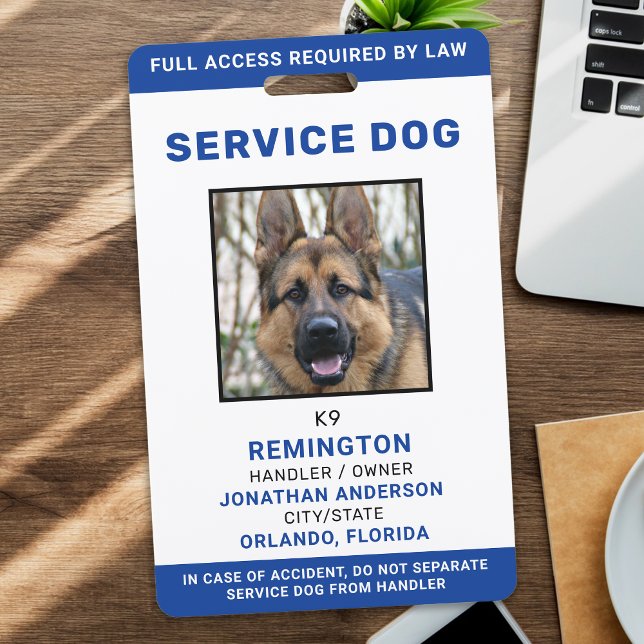 Personalised Blue White Service Dog Photo ID Badge (Creator Uploaded)