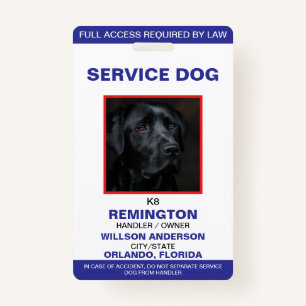 Personalised blue White Service Dog Photo ID ID Badge