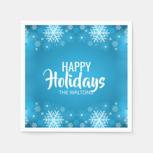 Personalised Blue White Snowflake Happy Holidays Napkin