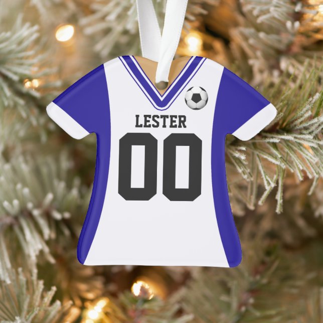 Personalised Blue/White Soccer Jersey Ornament (Tree)