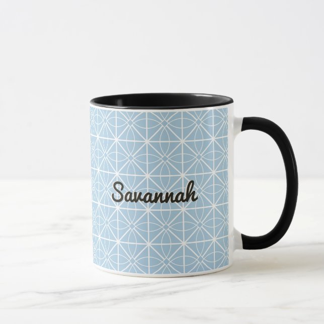 Personalised Blue White Tile Pattern Pretty Boho Mug (Right)