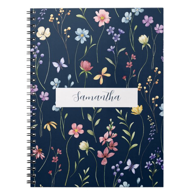 Personalised Blue Wildflower Floral  Notebook (Front)