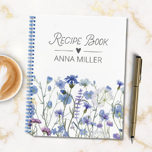 Personalised Blue Wildflower Floral Recipe Book