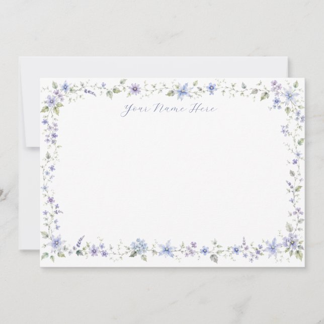 Personalised Blue Wildflower Folded Notecards (Front)