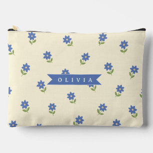 Personalised Blue Wildflower Pattern Name Gift Accessory Pouch
