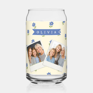 Personalised Blue Wildflower Pattern Name Gift Can Glass
