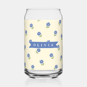 Personalised Blue Wildflower Pattern Name Gift Can Glass