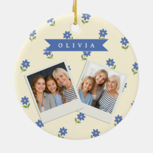 Personalised Blue Wildflower Pattern Name Gift Ceramic Tree Decoration