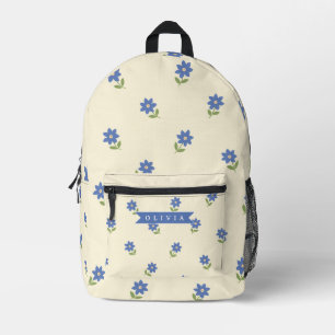Personalised Blue Wildflower Pattern Name Gift Printed Backpack