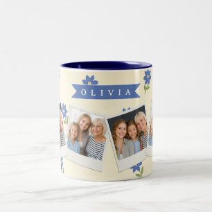Personalised Blue Wildflower Pattern Name Gift Two-Tone Coffee Mug