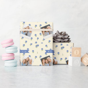 Personalised Blue Wildflower Pattern Name Gift Wrapping Paper