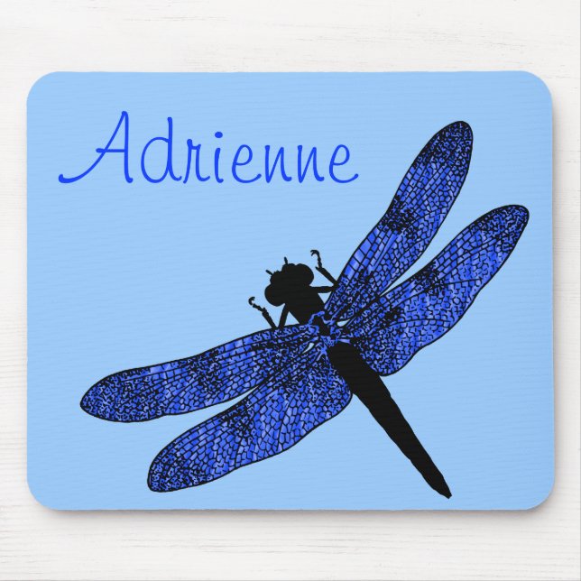 Personalised Blue Winged Dragonfly Mouse Mat (Front)