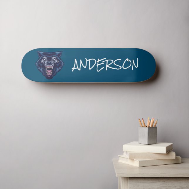 Personalised Blue Wolve skateboard (Wall Art (Horz))