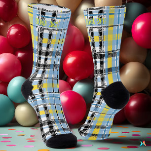 Personalised Blue, Yellow, and Black Tartan Custom Socks