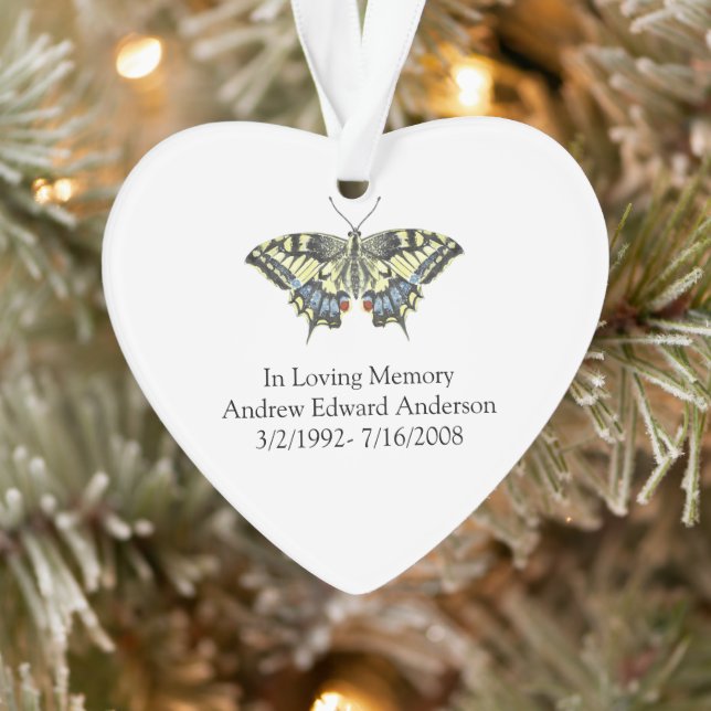 Personalised Blue Yellow Butterfly Memorial Ornament (Tree)