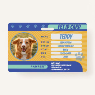 Personalised Blue Yellow Green Dog Photo ID Badge
