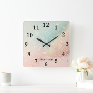 Personalised Blue Yellow Pink Pastels  Square Wall Clock