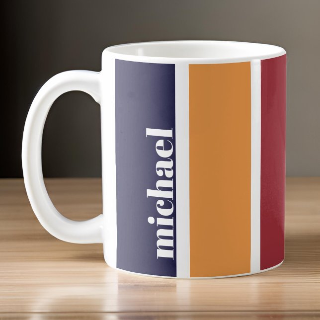 Personalised Blue Yellow Red Striped Coffee Mug (Personalized Blue Yellow Red Striped Coffee Mug)