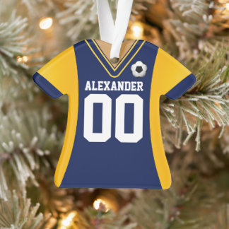 Personalised Blue/Yellow Soccer Jersey Ornament