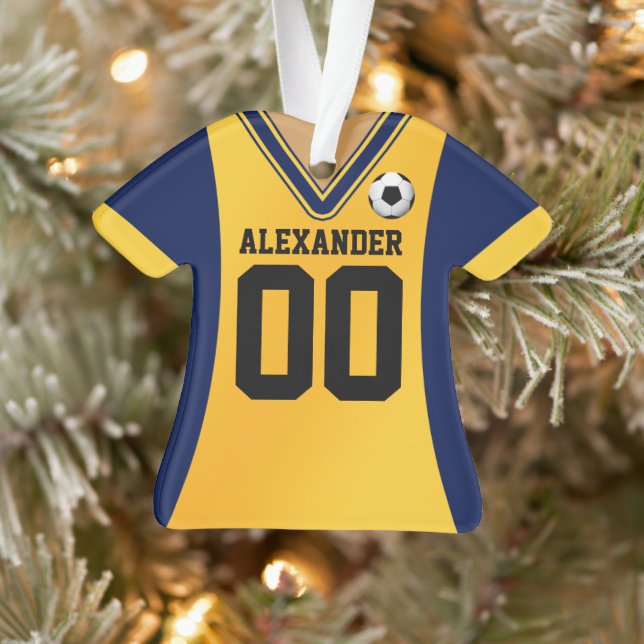 Personalised Blue/Yellow Soccer Jersey Ornament (Tree)